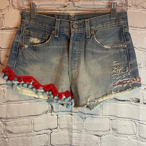 Ragdoll Denim Shorts with Red and Blue Trim